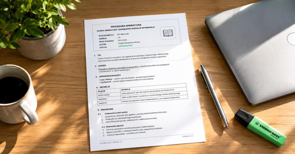Prawidłowo sformatowany dokument z metadanymi przygotowany pod firmową bazę wiedzy AI.