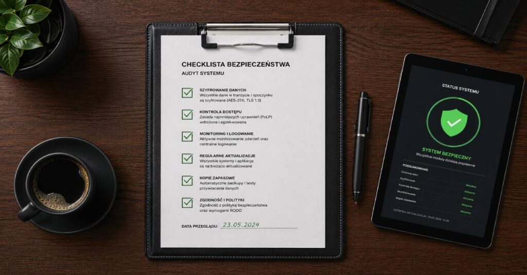 Wypełniona checklista wdrożeniowa DPIA kończąca pomyślnie wewnętrzny audyt bezpieczeństwa AI w firmie.